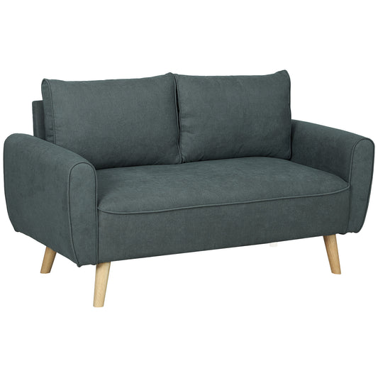 Space Saving 2 Seater Sofa with Back Cushions, in Velvet and Wood Effect Fabric, 145x75x78 cm, Grey