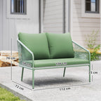 2 Seater PE Rattan Garden Sofa Boho Style with Removable Cushions and Armrests, Green