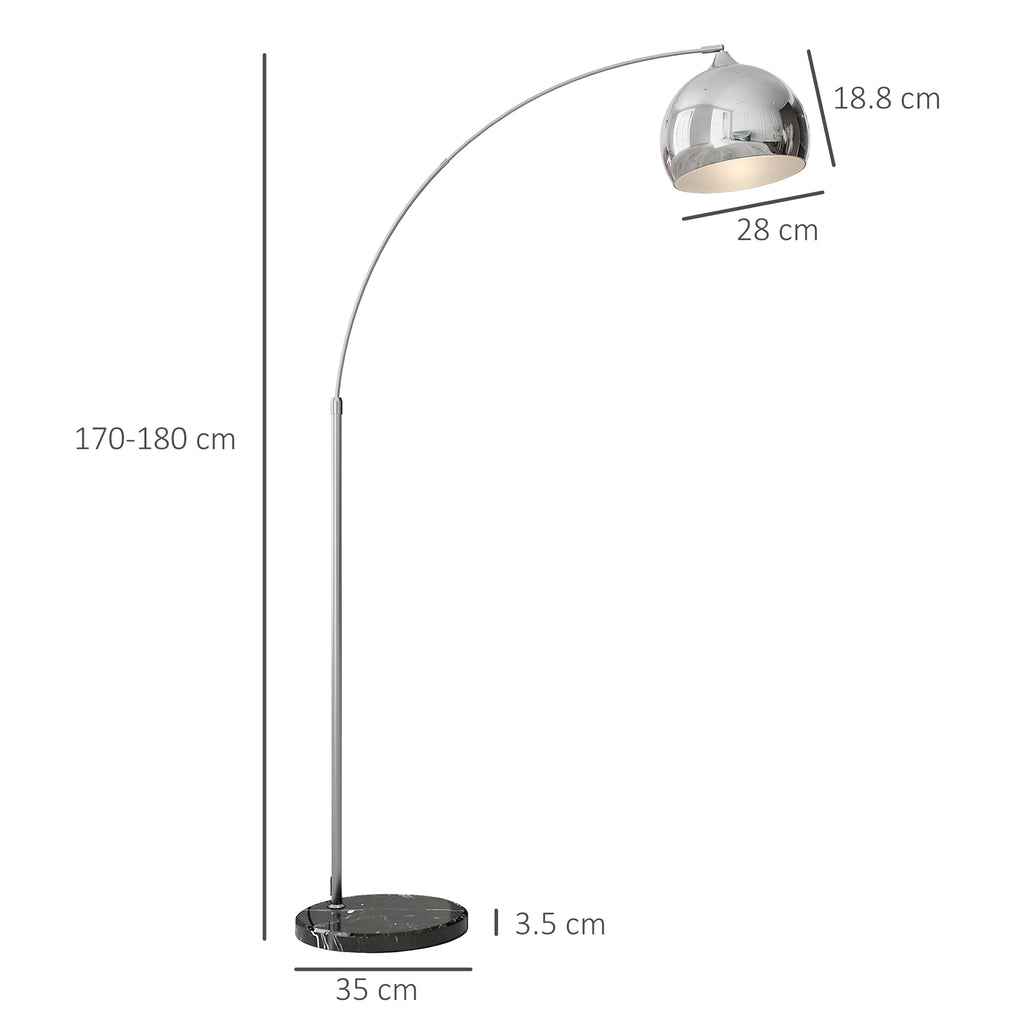Vintage Arc Floor Lamp with Adjustable Rod, Foot Switch, E27 Socket, Silver