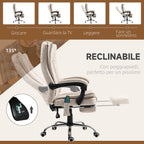 Massage and Heated Office Chair with Footrest, Microfiber, 62x70x113-120 cm, Cream