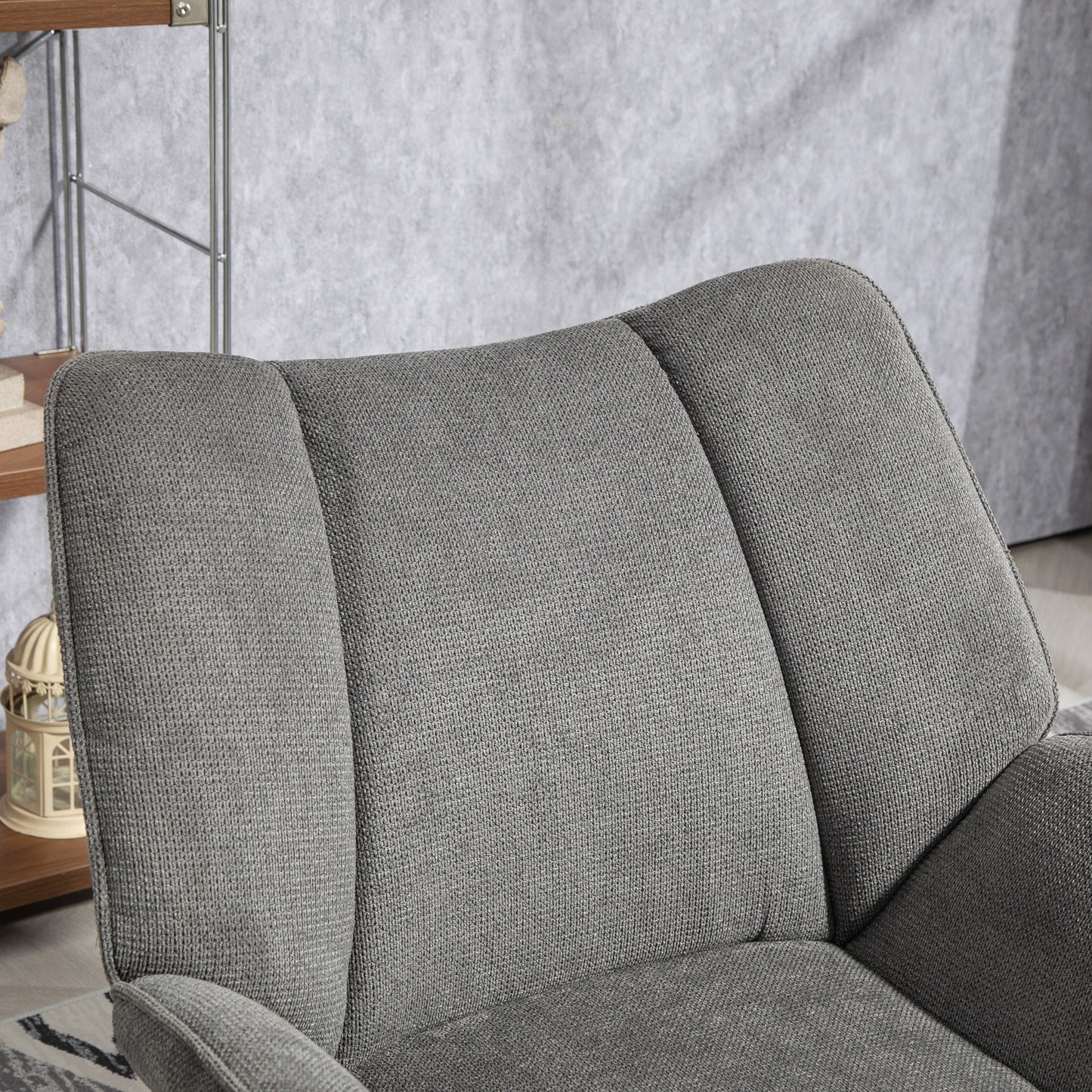 Armchair with Slanted Armrests, in Linen Effect Fabric and Steel, 71.5x67x79 cm, Grey