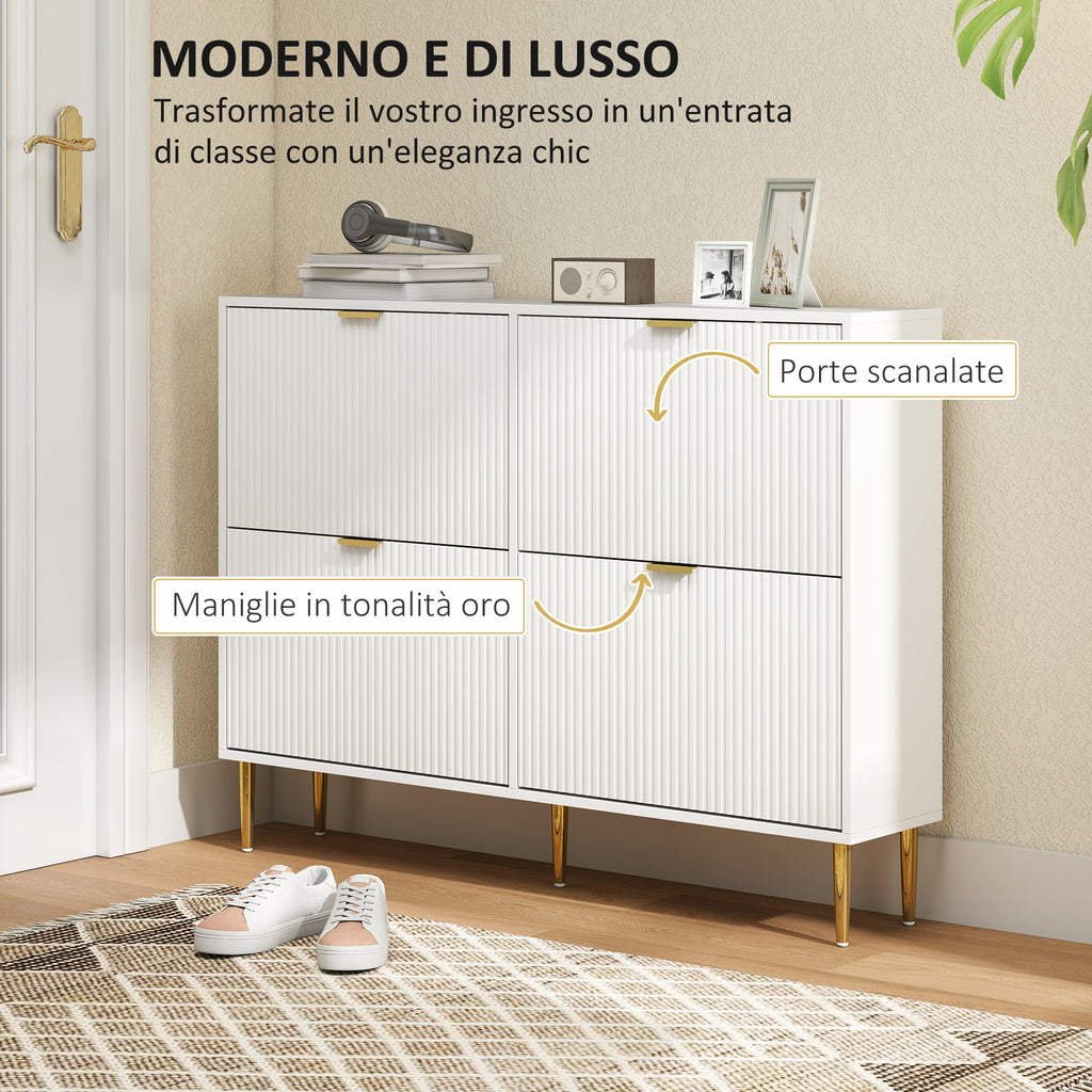 Slim Shoe Rack for 20 Pairs of Shoes with 4 Flap Drawers and Adjustable Shelves, 105x24x91.5 cm, White