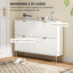 Slim Shoe Rack for 20 Pairs of Shoes with 4 Flap Drawers and Adjustable Shelves, 105x24x91.5 cm, White