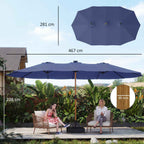 Outsunny 12-Ribbed Double Umbrella with Crank Handle, Cross Base and Sandbags, 4.7 x 2.8 m, Dark Blue