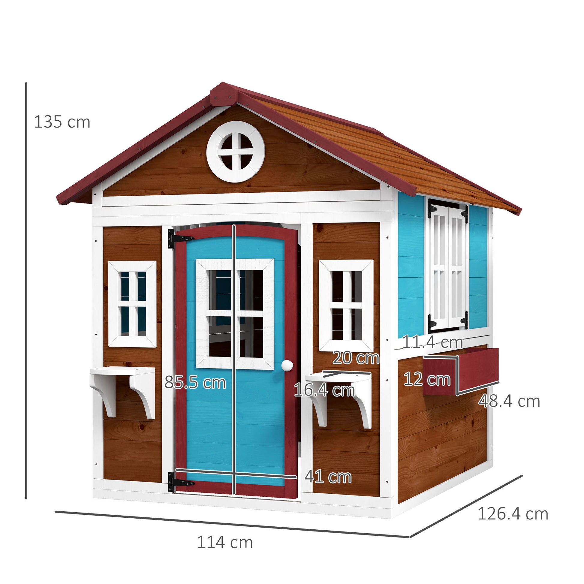 Outsunny Playhouse for Children 3-8 Years with Tilting Roof, Pots and Planters, in Fir Wood, 114x126.4x135 cm - Borgè