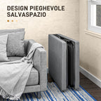 Folding Bed on 5 Levels with Mattress and 4 Casters, in Metal and Linen Effect Fabric, 180x70x38 cm, Gray