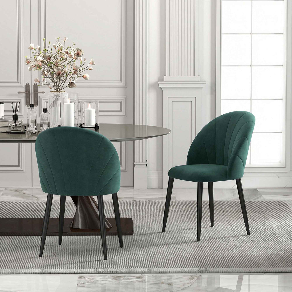 HOMCOM Set of 2 Velvet Shell-Back Dining Chairs, 52 x 55 x 79 cm, Dark Green