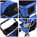 Folding Fabric Dog Stroller with Basket and Cup Holder, 75x45x97 cm, Blue