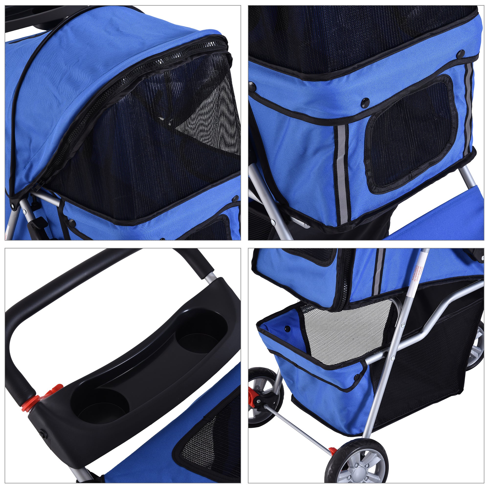 Folding Fabric Dog Stroller with Basket and Cup Holder, 75x45x97 cm, Blue