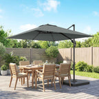 Outsunny 2.4x2.4m Hand Crank Garden Umbrella with Fillable and Rotating Base, Dark Grey