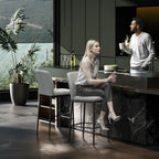 Set of 2 Modern Velvet Bar Stools with Footrest and Backrest, 41x52x97 cm, Grey