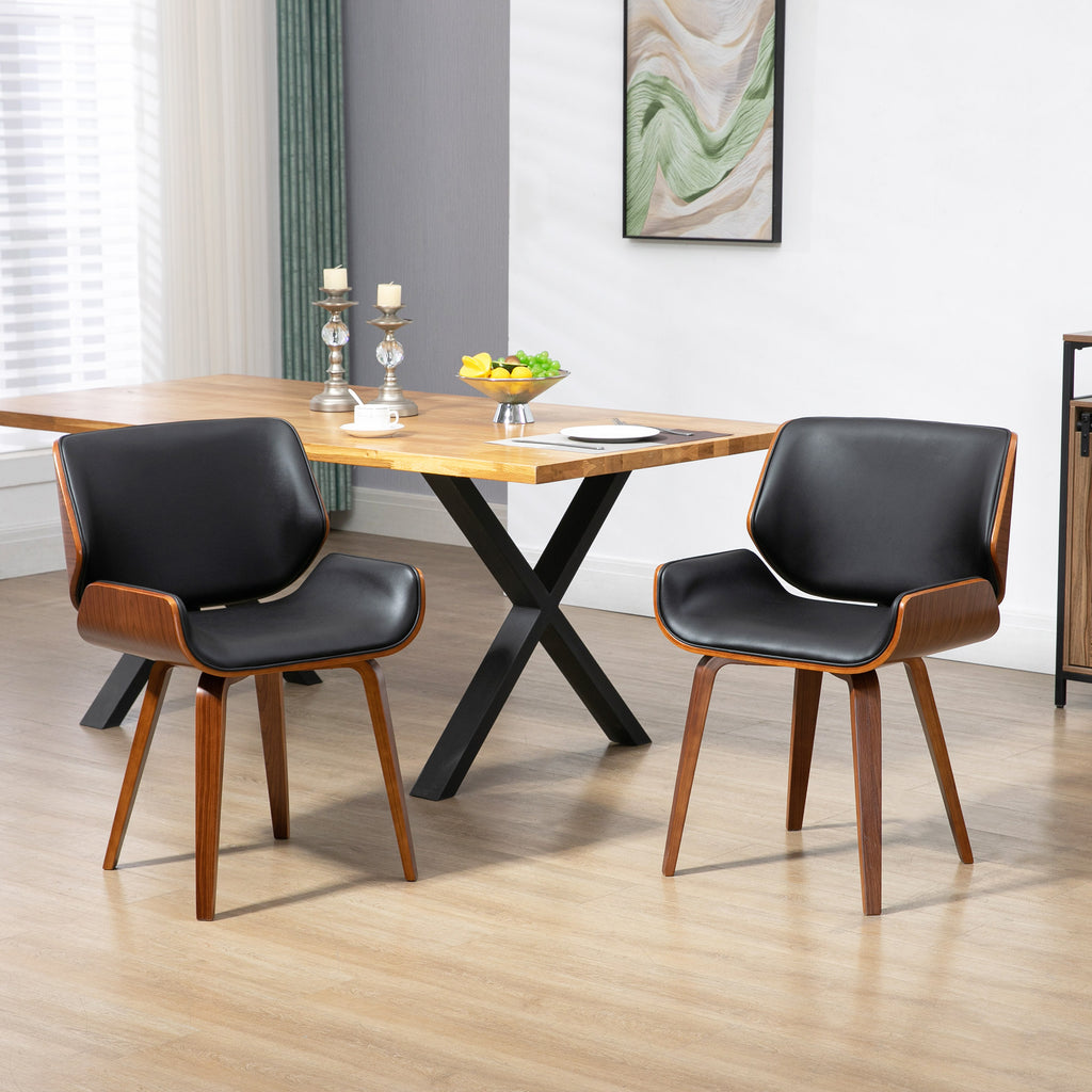 Set of 2 Vintage Style Dining Chairs Padded in Wood and PU Faux Leather, Black and Wood