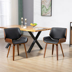 Set of 2 Vintage Style Dining Chairs Padded in Wood and PU Faux Leather, Black and Wood