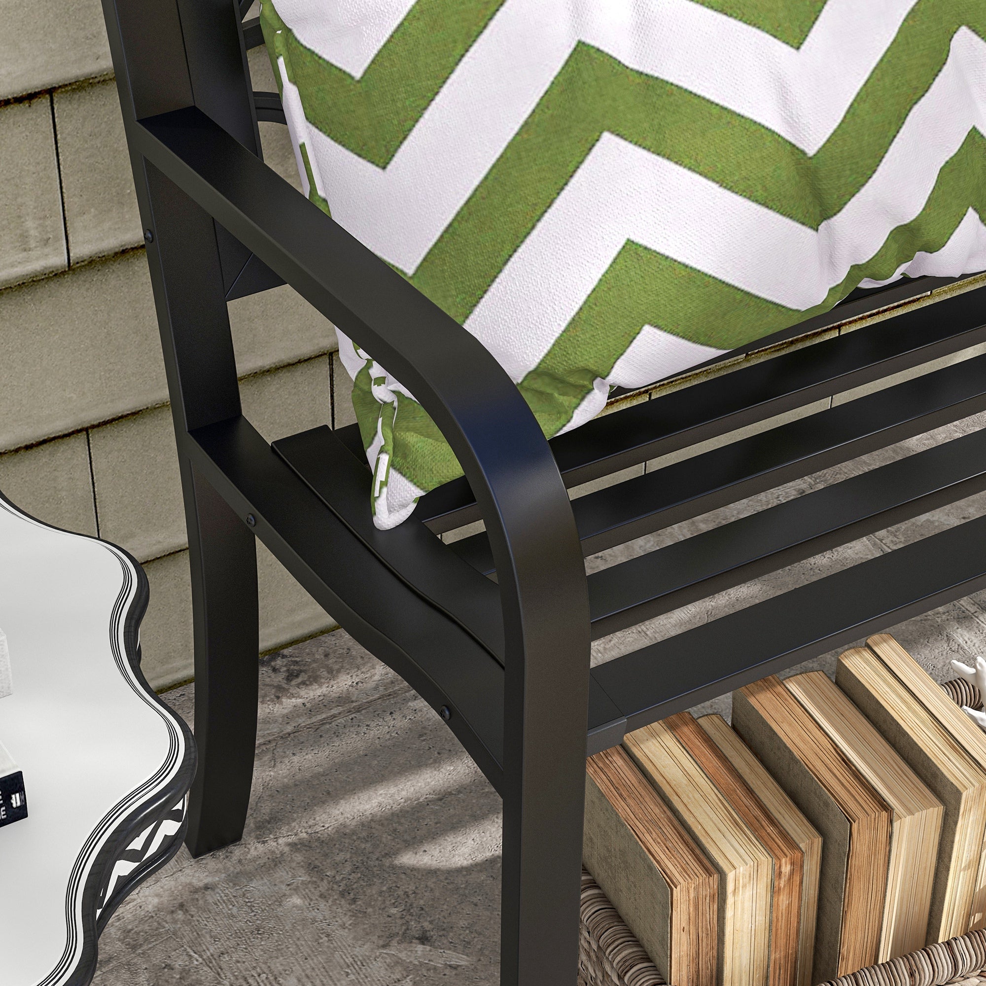 Outsunny 2 -seater garden bench with decorated back and armrests, 125x50x75cm, black - Borgè