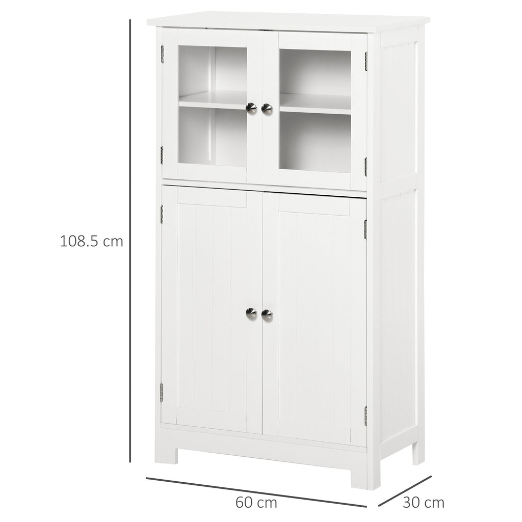 Bathroom Cabinet with Two Cabinets, Glass Doors and Adjustable Shelf, 60x30x108.5 cm, White
