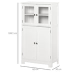 Bathroom Cabinet with Two Cabinets, Glass Doors and Adjustable Shelf, 60x30x108.5 cm, White