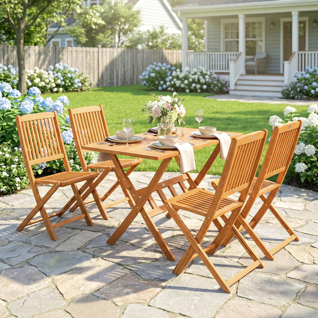 Outsunny 5-Piece Garden Dining Set, Table and 4 Folding Chairs