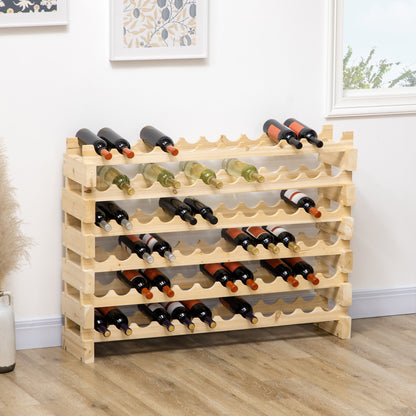 Bottle Rack in Fir Wood, Wine Cellar with 6 Shelves for 72 Bottles and Maximum Weight 100 kg, 114x28x85 cm, Natural Wood