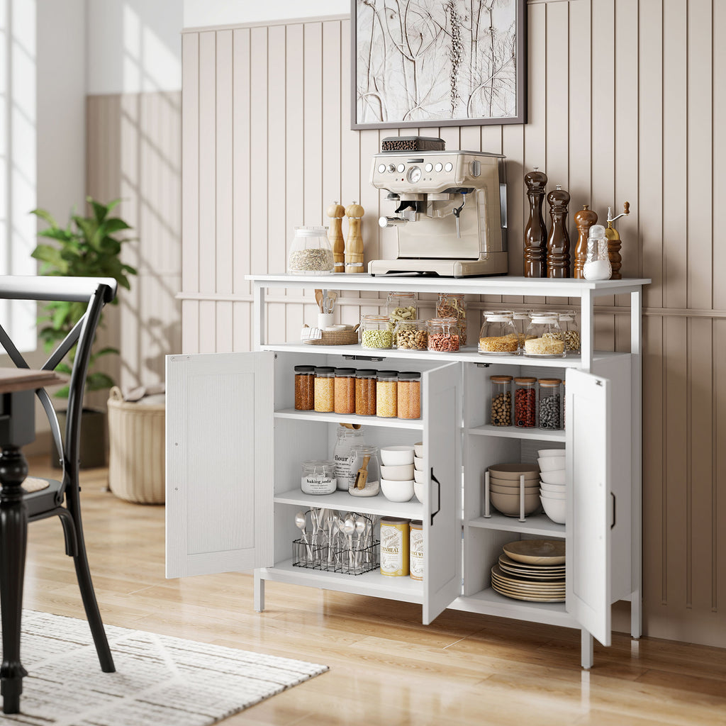 Kitchen Sideboard with Open Shelf and 2 Cabinets, Wood and Steel, 100x35x88 cm, White