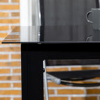 Outsunny Rectangular Garden Table for 6 People with Glass and Aluminum Top, 150x90 cm, Black