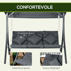 Outsunny 3-Seater Garden Swing with Adjustable Canopy, Steel and Polyester, 202x115x168 cm, Dark Grey
