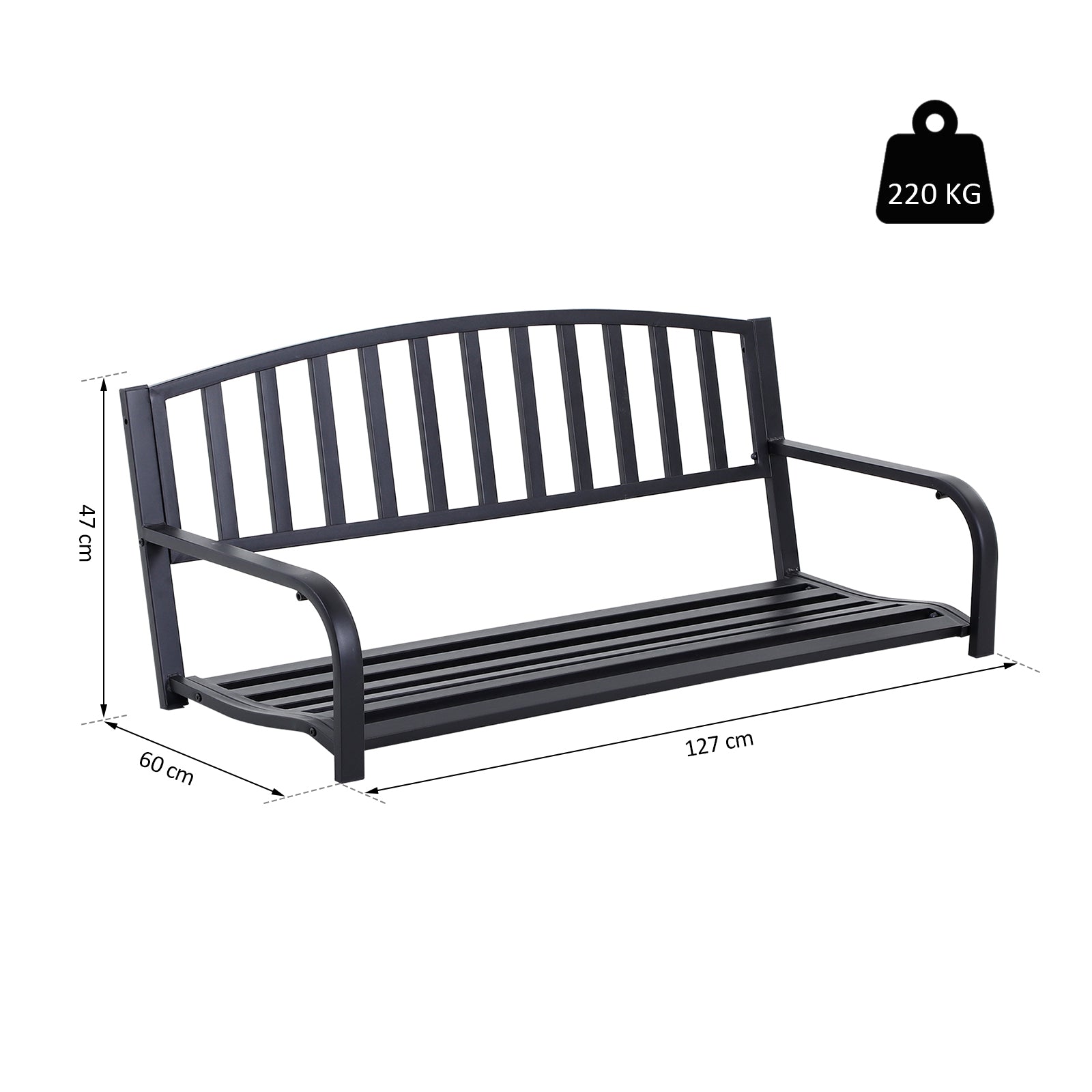 2-Seater Hanging Garden Swing, Romantic Black Metal Outdoor Bench, 127 x 60 x 47cm