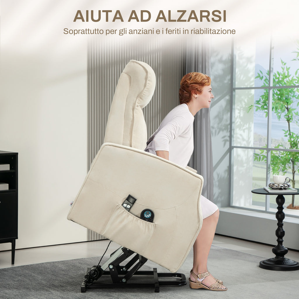 Lift Relax Chair with 8 Massage Points, 135° Reclining and 2 Remote Controls, Cream