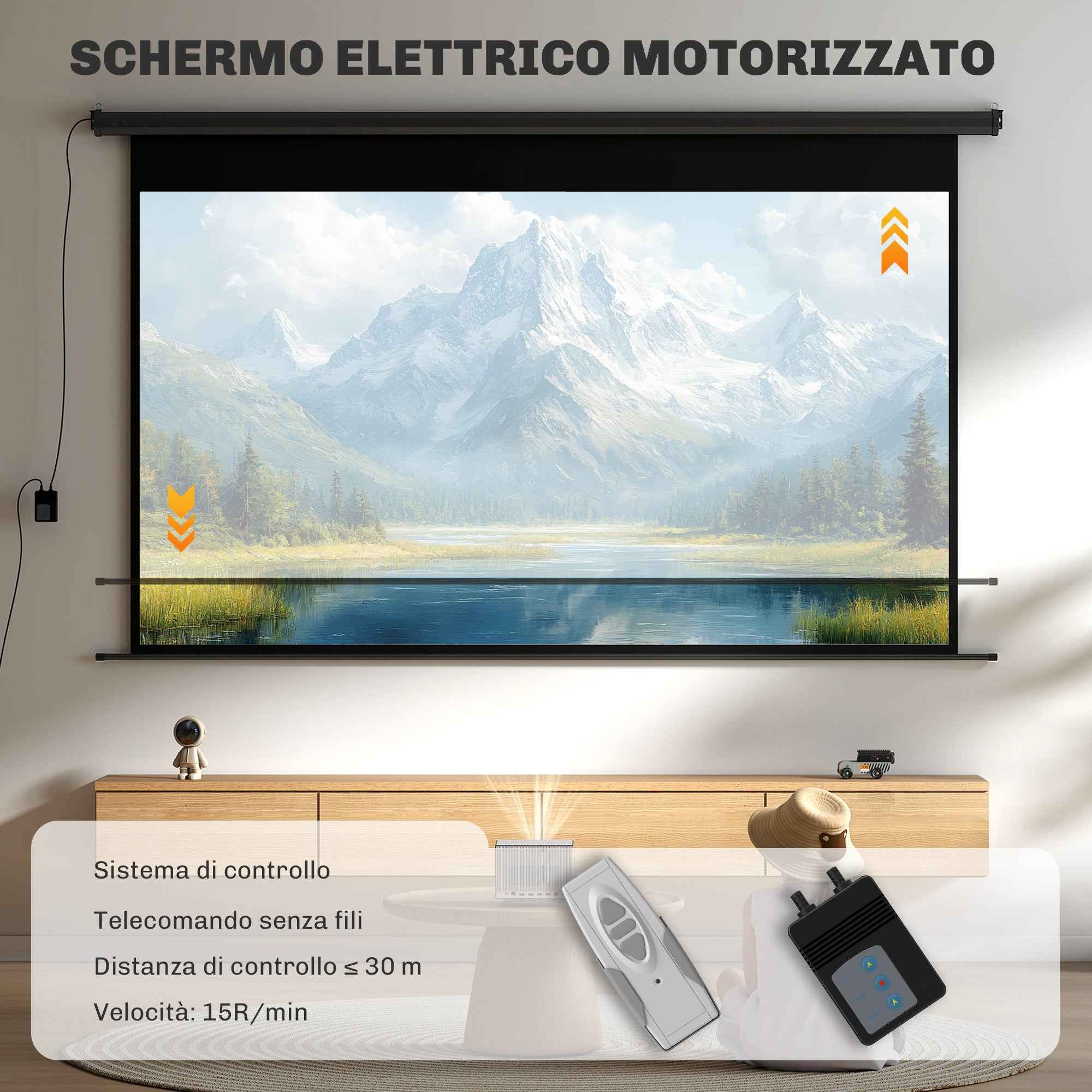 HOMCOM 120" 16:9 Motorized Projector Screen with Remote Control, Wall and Ceiling Mount, Black
