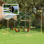 10.2m² Chicken Run for 10-15 Hens with Waterproof Roof, Steel and Fabric, 3x3.4x1.9 m, Silver