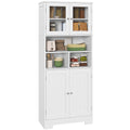 Kitchen Sideboard with 2 Cabinets and 3 Open Compartments, Glass Doors and Adjustable Shelves, 60x30x145.5 cm, White