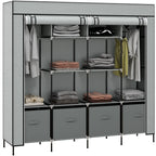 Fabric and Steel Wardrobe with 10 Shelves, 4 Drawers and Hinged Doors, Grey
