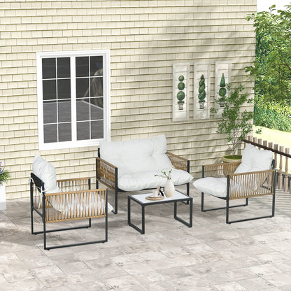 CAMILLA |  4 Piece Rattan Garden Set with Sofa, 2 Chairs and Coffee Table, Black, Brown and Cream