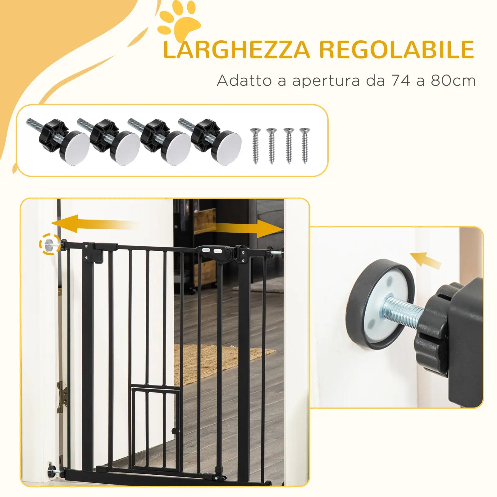 Extendable Dog Gate with Pressure Fit and Automatic Closure, 68x76.2 cm, Black - Borge' Group Limited