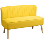 2-Seater Sofa in Linen-Effect Fabric without Armrests with Wooden Legs, 117x56.5x77 cm, Yellow