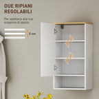 Wall Mounted Bathroom Cabinet with Adjustable Shelves and Open Shelf in Wood and MDF, 40x27x77 cm, White