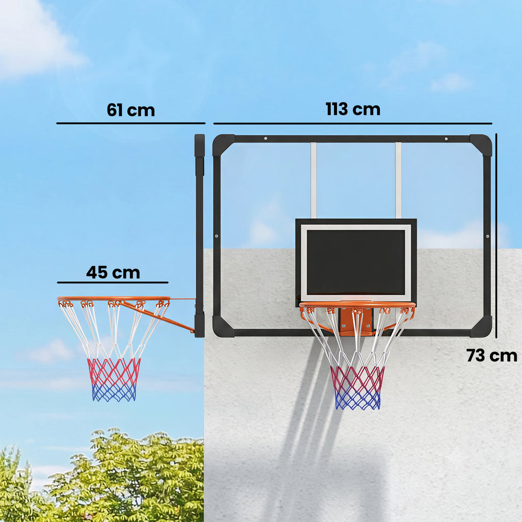 SPORTNOW Outdoor Wall-Mounted Basketball Hoop 113x73 cm, Ø45 cm Rim and Net, Black
