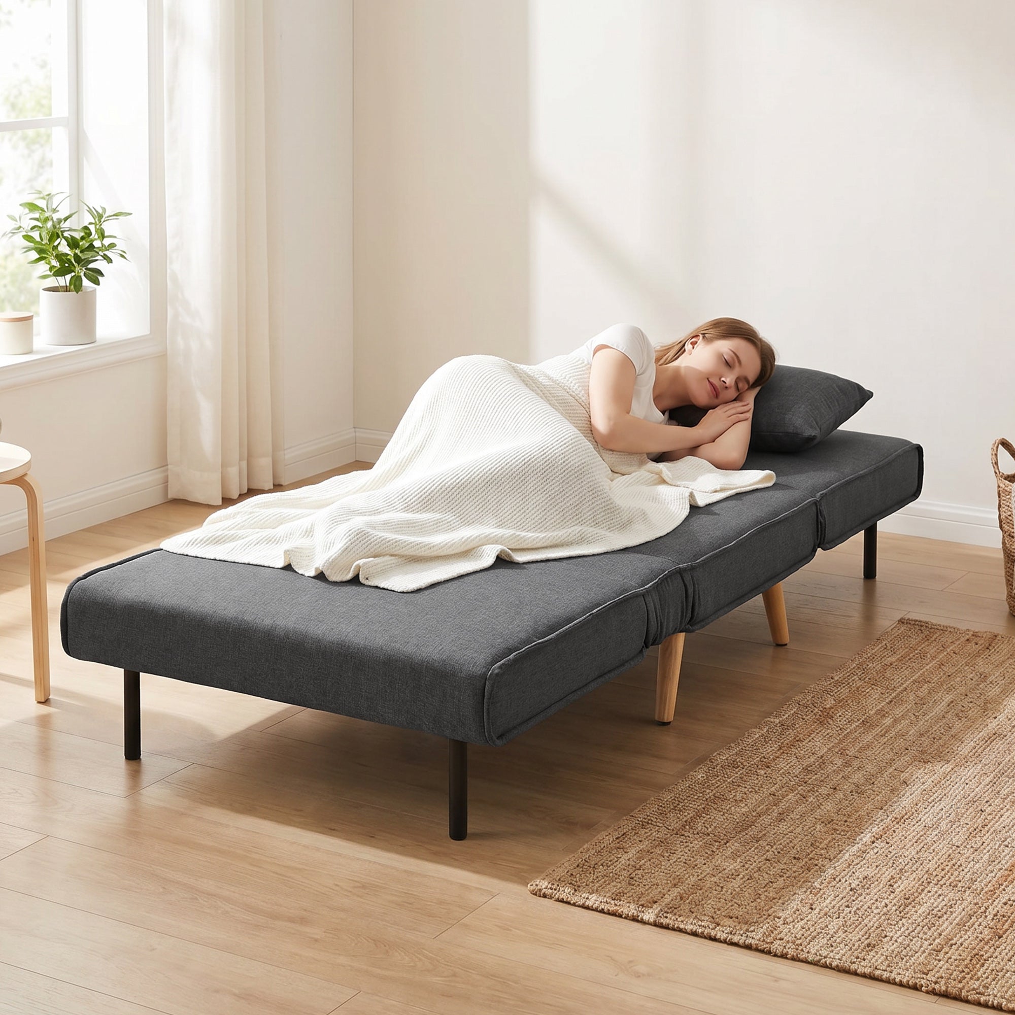 HOMCOM 3-in-1 Single Sofa Bed with 3-Level Adjustable Backrest and Cushion, in Linen-Effect Fabric, Grey