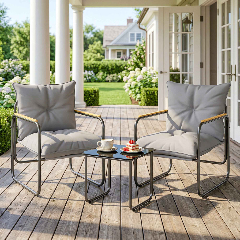 Outsunny 3-Piece Bistro Set, Outdoor Metal Furniture with Cushions, Dark Grey