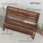 Outsunny 2-Seater Folding Garden Bench with Slatted Pine Wood, 122x63x83 cm, Carbonized