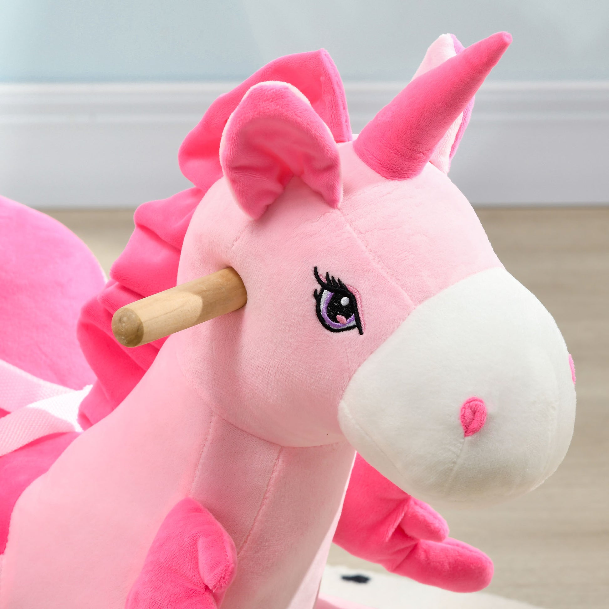 Unicorn Rocking Horse with 32 Songs, Wooden Base and Safety Belt, Age 18-36 Months, Pink - Borgè