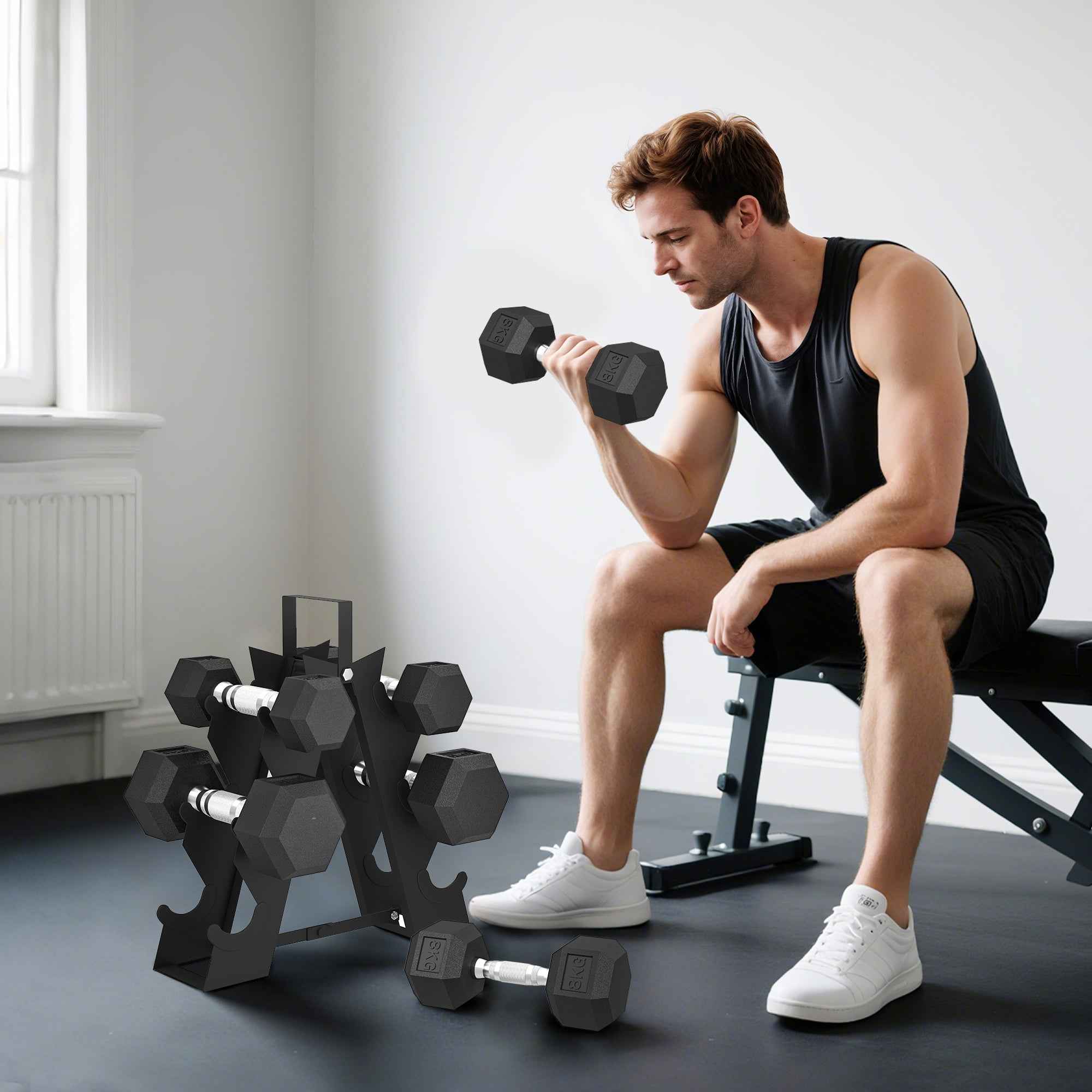 SPORTNOW Gym Dumbbell Set with Metal Stand and Non-Slip Grip, 2x2kg, 2x5kg, 2x8kg, Black