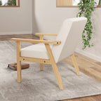 Scandinavian Style Pine Wood Armchair with 2 Cushions, 64x70x72 cm, Grey and Wood Color