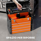 HOMCOM 4-Drawer Tool Box with Top Compartment in Steel and Plastic, Orange and Black