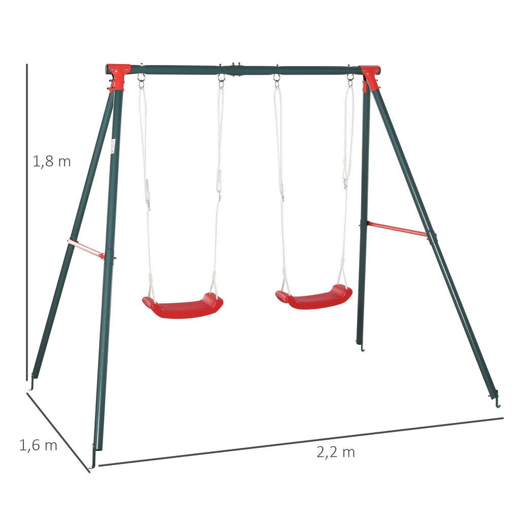 Outsunny Double Swing Set, Garden Swing for Children 3+ Years, Green and Red