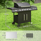 Gas Barbecue with Side Burner, Table and Cabinet, in Steel and PP, 129.5x56x110 cm, Black