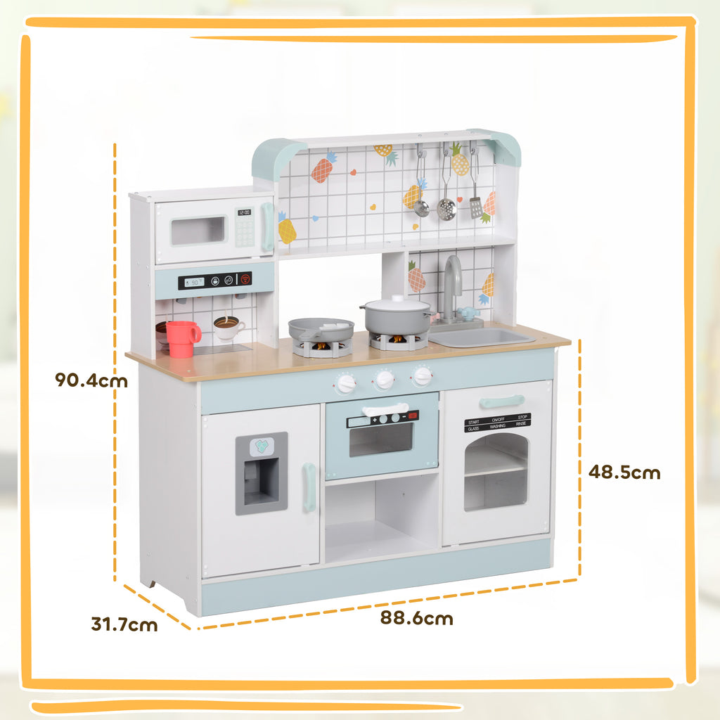 Wooden Toy Kitchen for Children Ages 3+, Interactive Stove, Oven and Coffee Machine, White