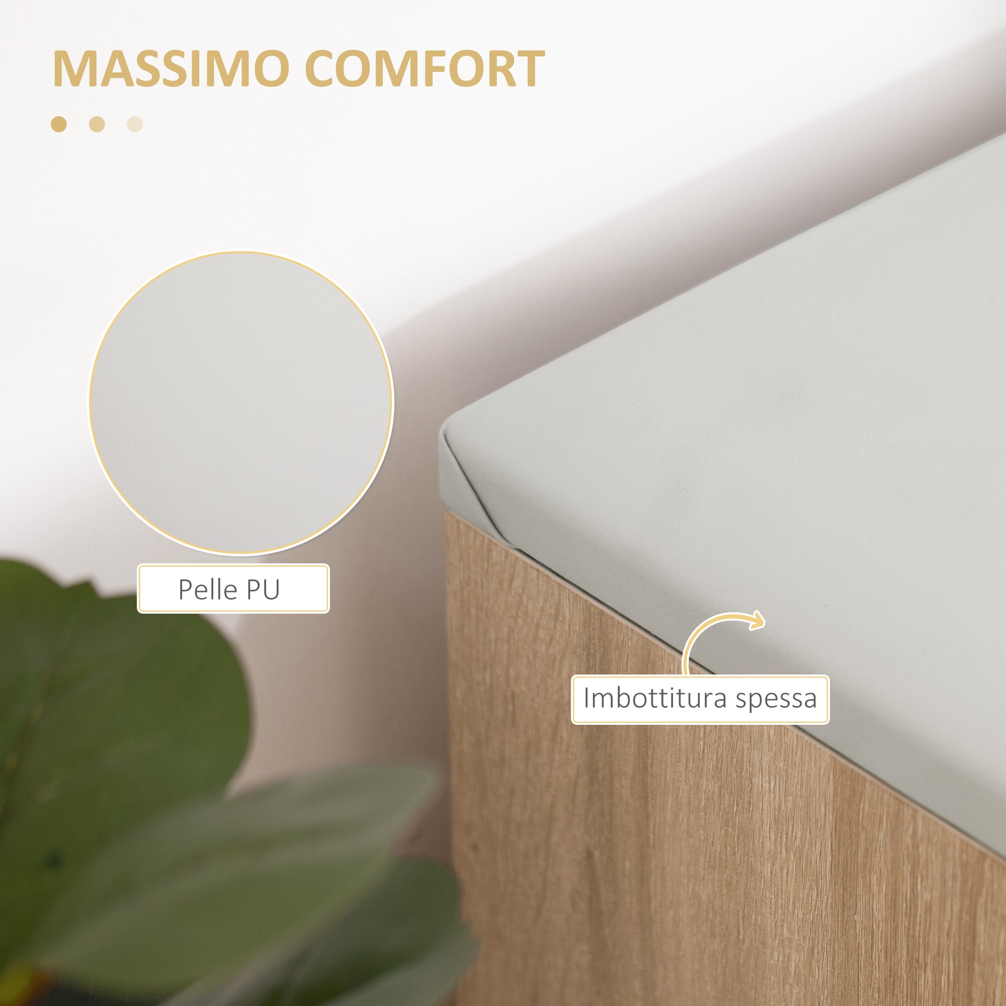 Space-Saving Padded Shoe Rack with 2 Open Shelves and Hidden Space, in Wood and PU Leather, 80x30x45 cm