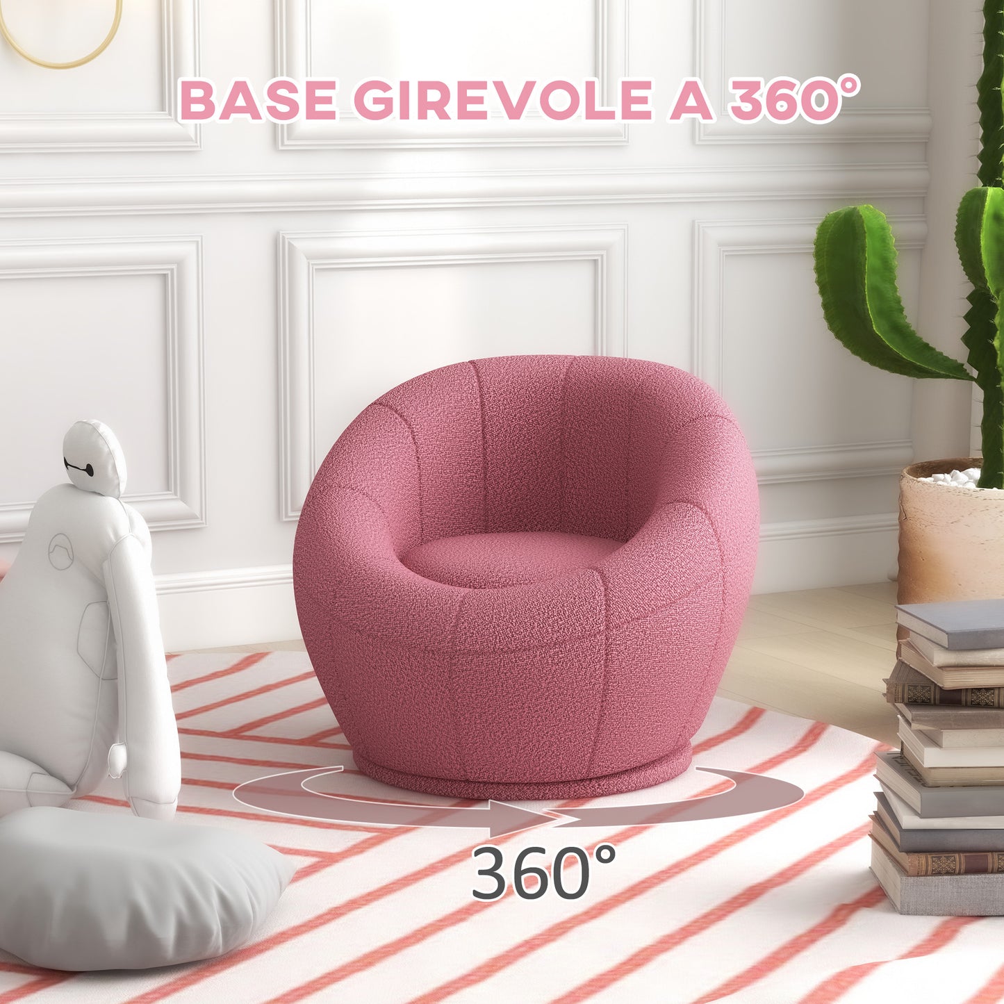 HOMCOM Mini Modern Plush Armchair with Thick Padding, 60x56x48cm, Pink - Borgè