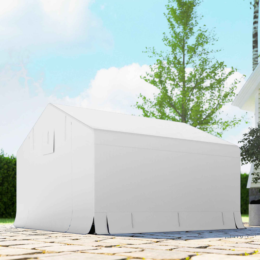 Outsunny 3x3m Waterproof Garden Shed and Garage Tent with Roll-Up Door, Metal and PE, White