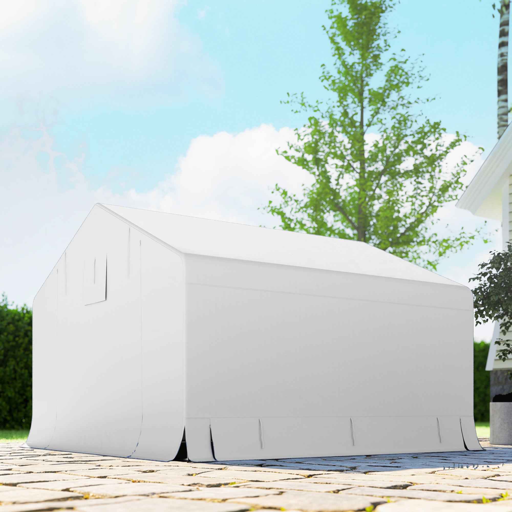 Outsunny 3x3m Waterproof Garden Shed and Garage Tent with Roll-Up Door, Metal and PE, White